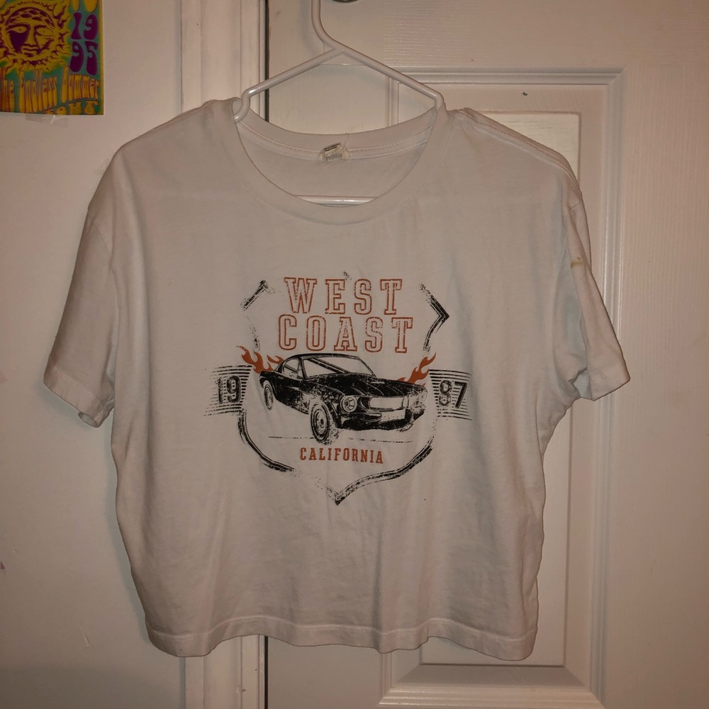 White Cropped Graphic Tee from Garage